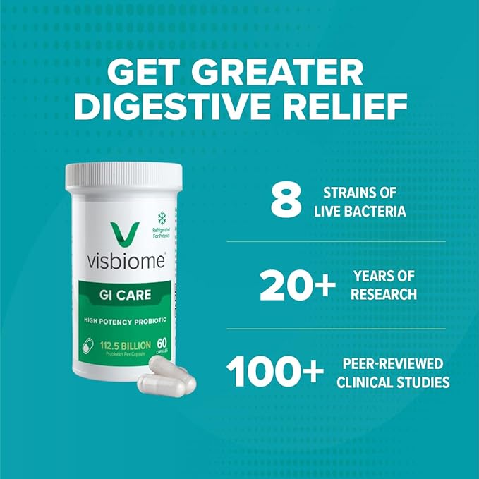 Visbiome® GI Care - High Potency Probiotic - 112.5 Billion CFU Live Probiotics Original De Simone Formulation Made in USA 120 Capsules.