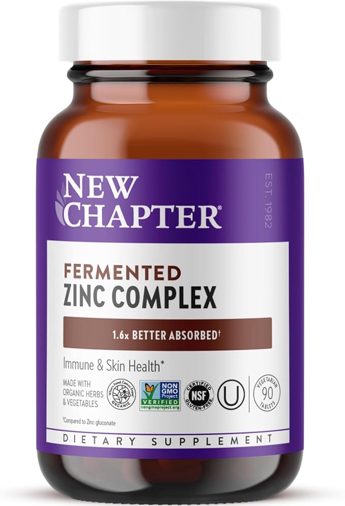 New Chapter Zinc Supplement Fermented Zinc Complex ONE Daily for Immune Support + Skin Health Mineral-Balancing Formula Rich in Copper Easy to Swallow &amp Digest 90 Count (3 Month Supply)