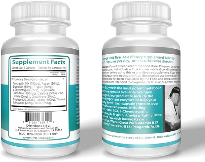 Richardson Nutritional Center Pro Enzymes Dietary Supplement 100 Capsules