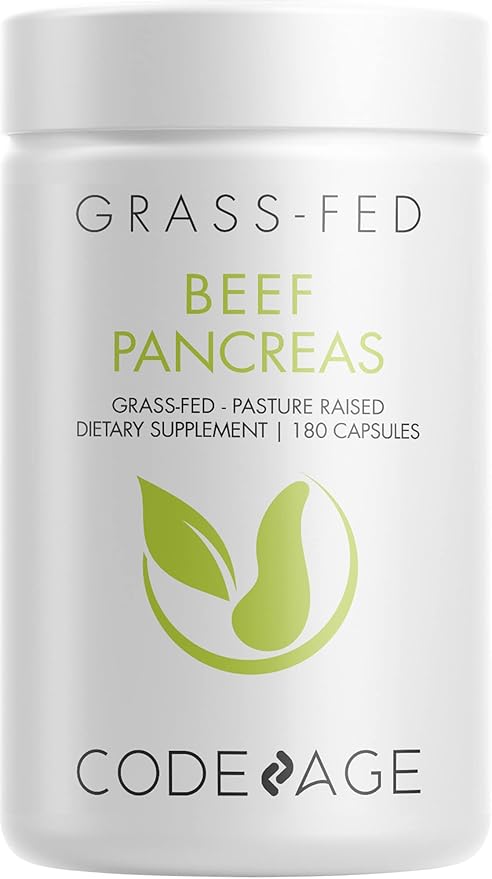 Codeage Grass Fed Beef Pancreas Supplement Glandulars - Freeze Dried Non-Defatted Desiccated Beef Pancreas Pills – Pancreatic Enzymes Diet Meat - Pasture Raised Bovine Vitamins - 180 Capsules