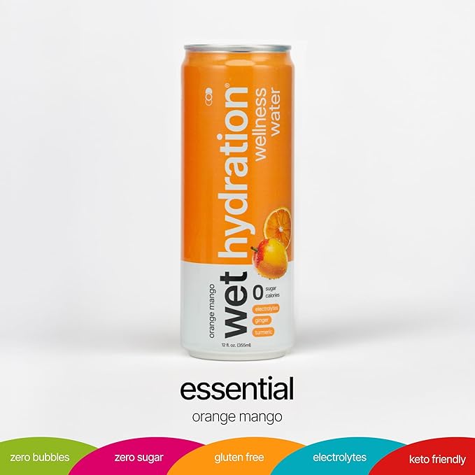 Wet Hydration - Functional Hydration Beverage - Flavored Water Sugar-Free Gluten-Free No Artificial Ingredients (Orange Mango Ginger Turmeric)