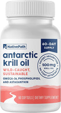 NativePath Antarctic Krill Oil - Wild-Caught Omega 3 Krill Oil 500mg Softgels with EPA DHA and Astaxanthin - Supplement for Joint Heart Brain and Immunity - 60 ct - No Fishy Aftertaste