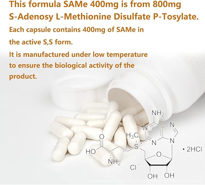 7c Sam e 400mg Supplement (S-Adenosylmethionine) Vitamin B6 B12 Added to Enhance Sam-e Effectiveness Mood and Joint Comfort Vegan Non-GMO Gluten-Free 60 Enteric Coated Capsules