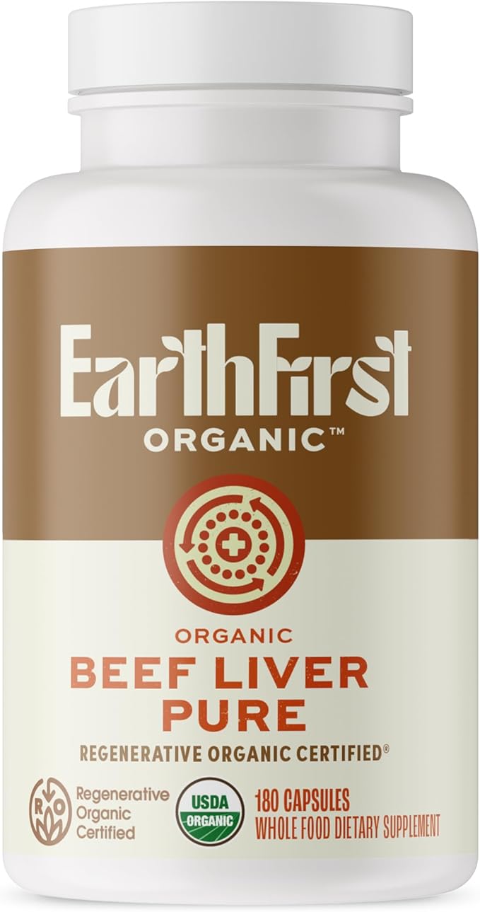 Beef Liver Pure – Regenerative Organic Certified Grass-Fed Liver Supplement – Natural Source of Iron Vitamin A &amp B12 – Supports Energy Metabolism &amp Vitality – 180 Capsules