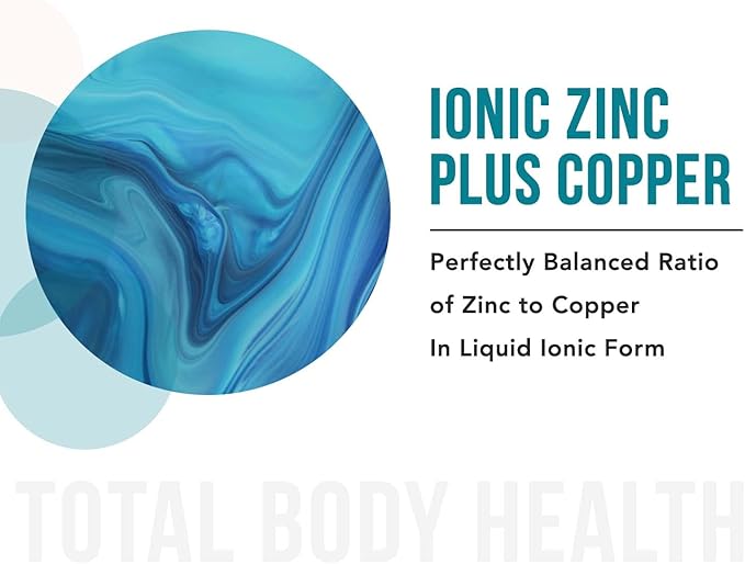 Ionic Zinc Plus Copper Liquid Concentrate 240 Servings Glass Bottle Vegan - Balanced Ratio of Zinc Copper - Supports Immunity Brain Thyroid (2 oz.)