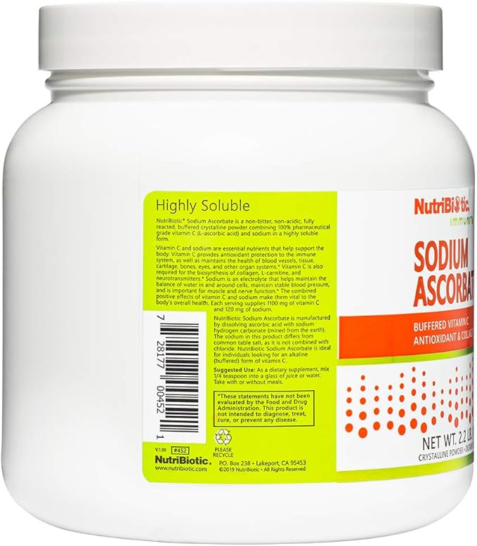 NutriBiotic - Sodium Ascorbate Buffered Vitamin C Powder 2.2 Lb | Vegan Non-Acidic &amp Easier on Digestion Than Ascorbic Acid | Essential Immune Support &amp Antioxidant Supplement | Gluten &amp