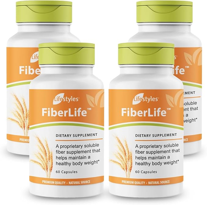 Lifestyles FiberLife Supplement – Soluble Fiber for Digestive Health &amp Appetite Control with Konjac Guar Gum Xanthan Gum and Cinnamon – Made in Canada – 4 bottles x 60 Capsules (240 capsules)