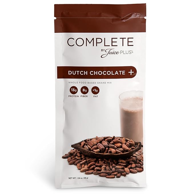 Complete by JuicePlus+ Single Serve Dutch Chocolate Shakes - Plant-Based Nutrition - Vegan Gluten-Free Non-GMO Kosher Whole Food Based Shake Powder with Protein Fiber &amp Prebiotics - 15 Servin