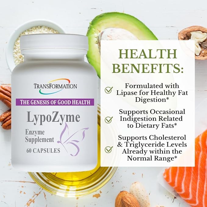 TRANSFORMATION THE GENESIS OF GOOD HEALTH LypoZyme Enzyme Supplement Advance Lipase Enzyme Blend for Healthy Digestion &amp Nutrient Absorption Non-GMO60 Cap