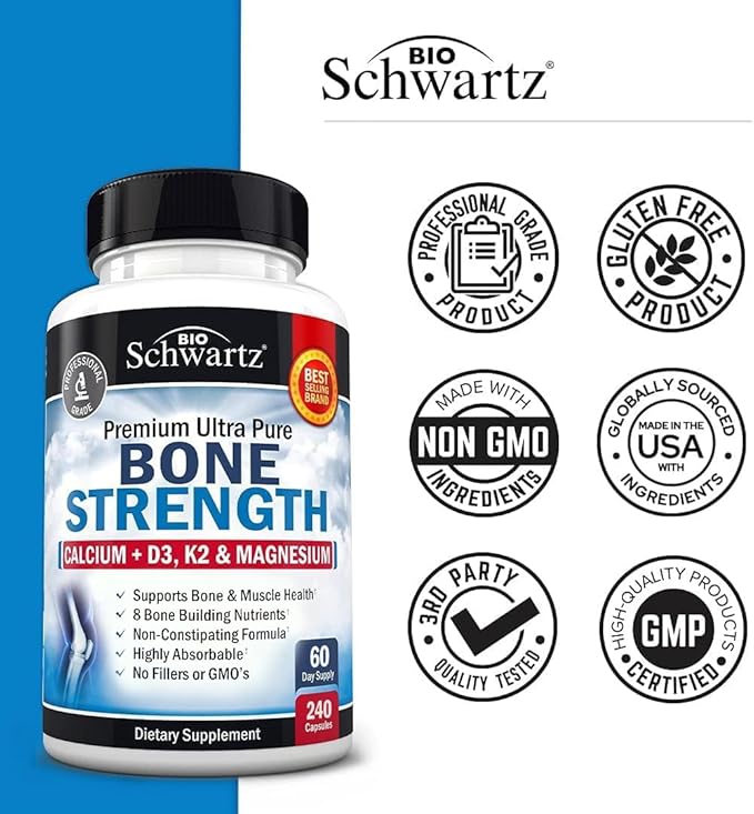 Bone Strength Mineral Supplement with Calcium and Magnesium (2 Month Supply) Plus Triple Strength Omega 3 Fish Oil Softgels (2 Month Supply)