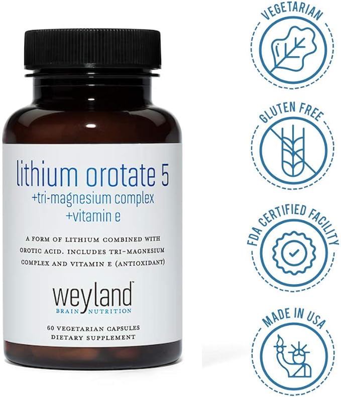 Lithium Orotate 5mg + Tri-Magnesium Threonate Taurinate Malate + Glycine + Vitamin E 60 Vegetarian Capsules