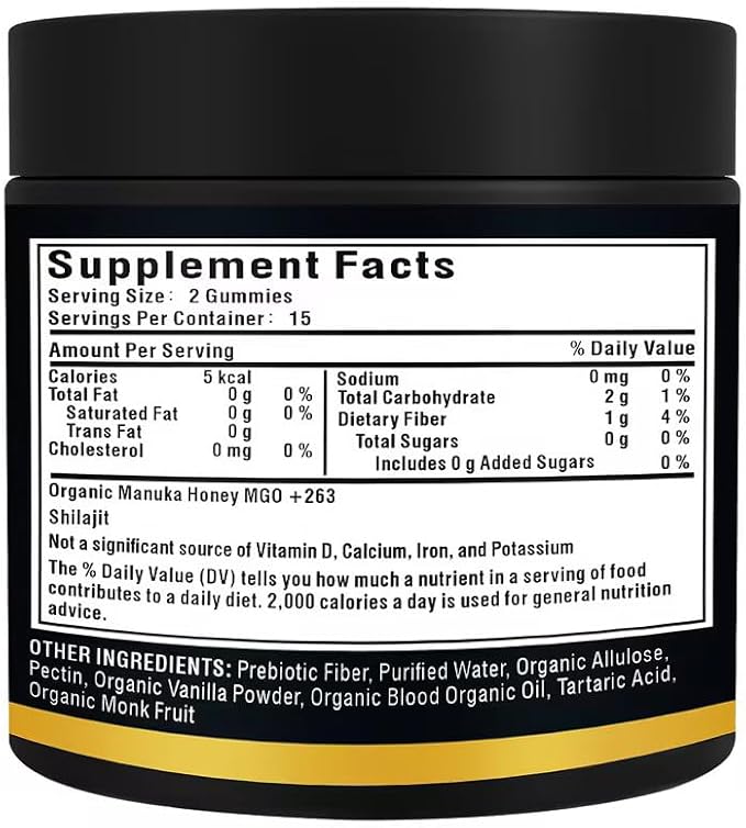 Shilajit Gummies l Manuka Honey | Himalayan shilajit |No Added Sugar I Ashwagandha Gokshura| Fulvic Acid &amp 85+ Trace Minerals I for Men Women I Non-GMO I 100% Natural &amp Organic I 30 Gummy