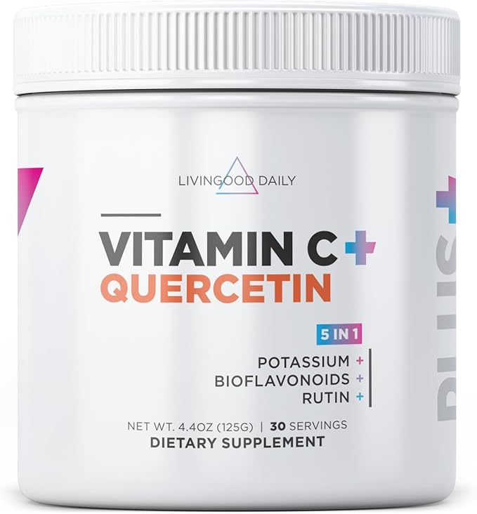 Livingood Daily High Dose Vitamin C Powder Supplement 2600 MG Ascorbic Acid Powder Supports Immunity &amp Skin Health Powdered Vitamin C with Quercetin Sweetened with Stevia Vegan 30 Servings