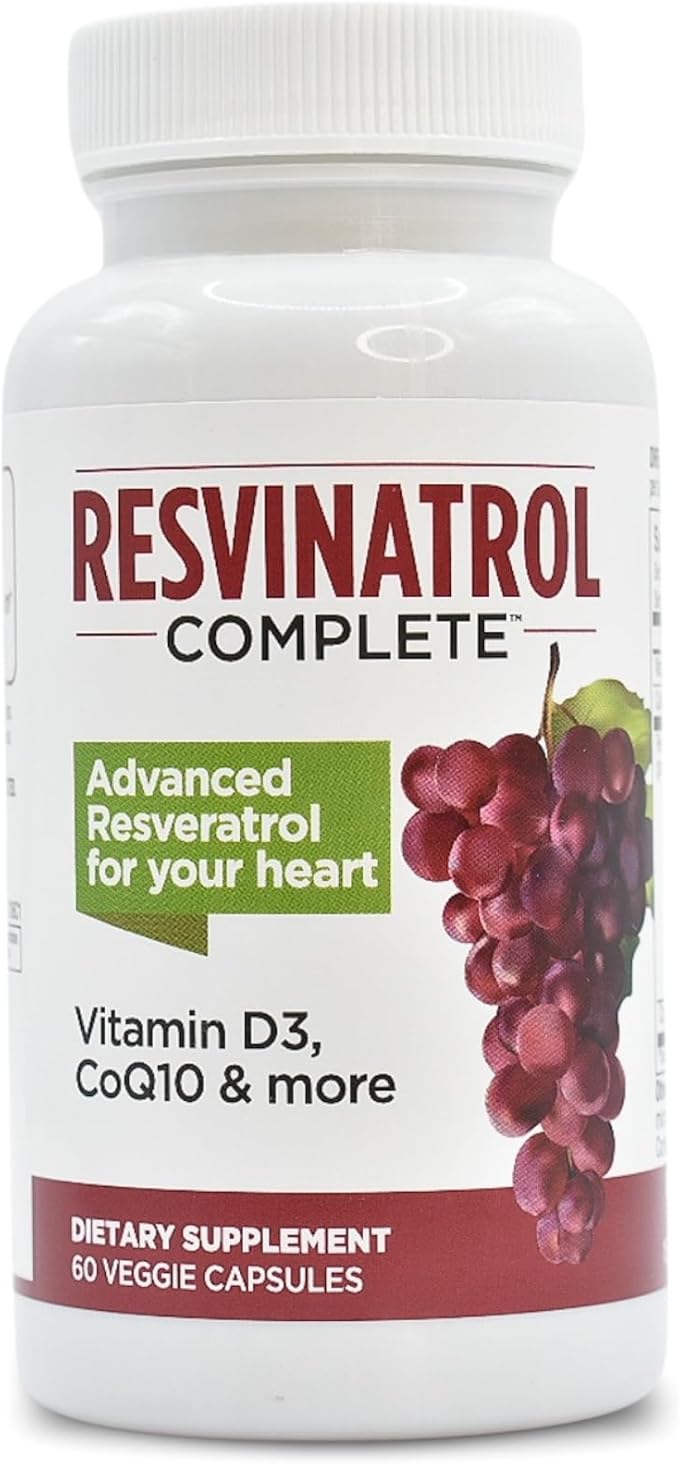 Capsules 60 Count- Resveratrol Supplement Supports Healthy Aging Heart Health and Immune Function with Quercetin Grape Seed Extract Vitamin D3 and CoQ10