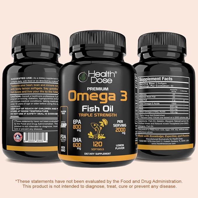 Health Dose Premium Omega 3 Fish Oil Triple Strength x 120 Softgels - Pack of 3