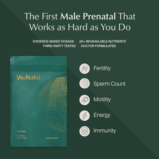 WeNatal for Him Prenatal Multivitamin with Methylated Folate Zinc CoQ10 NAC L-Carnitine Vitamin C &amp E Selenium Supports Sperm Health Motility Morphology Vegan Non-GMO 90 Capsules