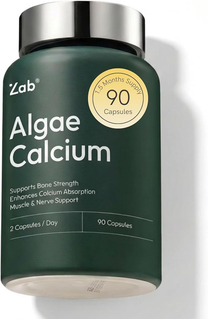 ZAB Algae Calcium Supplement with Vitamin D3 &amp K2 MK7 Magnesium Calcium Complex for Daily Bone Health Support &amp Strength 90 Capsules 45-Day Supply