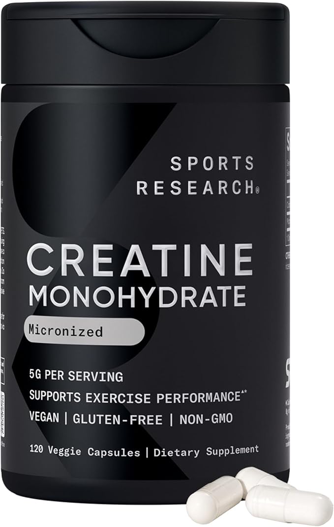 Sports Research® Supplements Pack - Creatine Monohydrate Capsules + Triple Strength Omega 3 Fish Oil + Multi Collagen Peptides (Type I II III V X) Enhanced with Hyaluronic Acid &amp Vitamin C