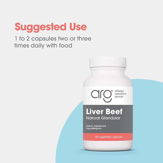 Allergy Research Group Beef Liver Supplement - Liver Function Support Grass-fed Beef Capsules 1000mg Glandular Vitamins - 125 Count