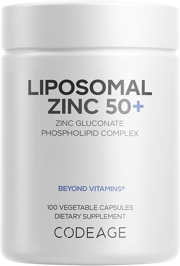 Codeage Liposomal Zinc Supplement – 3 Month Supply – One Per Day - 50 mg Zinc Gluconate Vitamin Pills - Essential Mineral Supplements Liposomal Delivery Matrix - Vegan Non-GMO - 100 Capsules