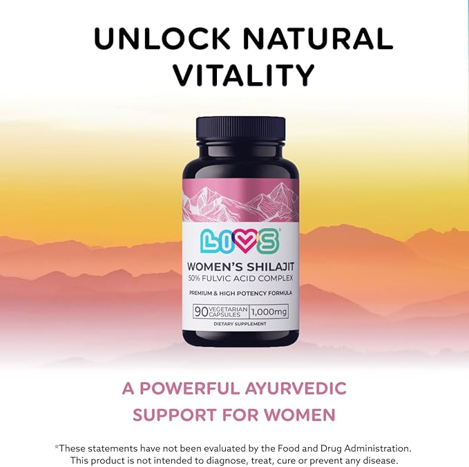 LIVS Women’s Shilajit Capsules – Himalayan Shilajit Extract with 50% Fulvic Acid – 1000mg per Serving – Organic Shilajit Supplement for Women – 180 Capsules