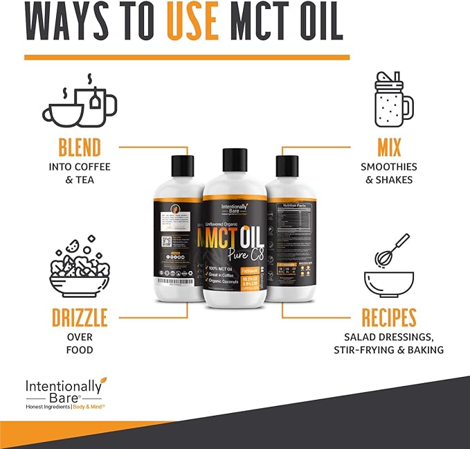 Intentionally Bare MCT Oil - Coconut Oil with 99.2% C8 and 0.8% C10 for Clean Energy Brain Health &amp Focus - MCT Oil C8 for Keto Paleo &amp Vegan Diet - Unflavored Coconut MCT for Coffee &amp S