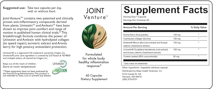 Joint Venture™ 2.0 Advanced Joint Support Supplement for Mobility &amp Comfort | with Univestin® Amlexin® High-Potency Curcumin Collagen &amp Aronia Berry