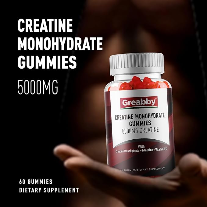 Creatine Monohydrate Gummies - 5g Creatine Monohydrate with L-Taurine B12 Mixed Berry Flavor 120 Count