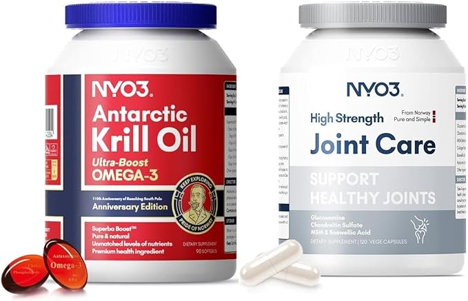 NYO3 1000mg Krill Oil Omega 3 and Glucosamine 1500mg with Chondroitin MSM 2Pack