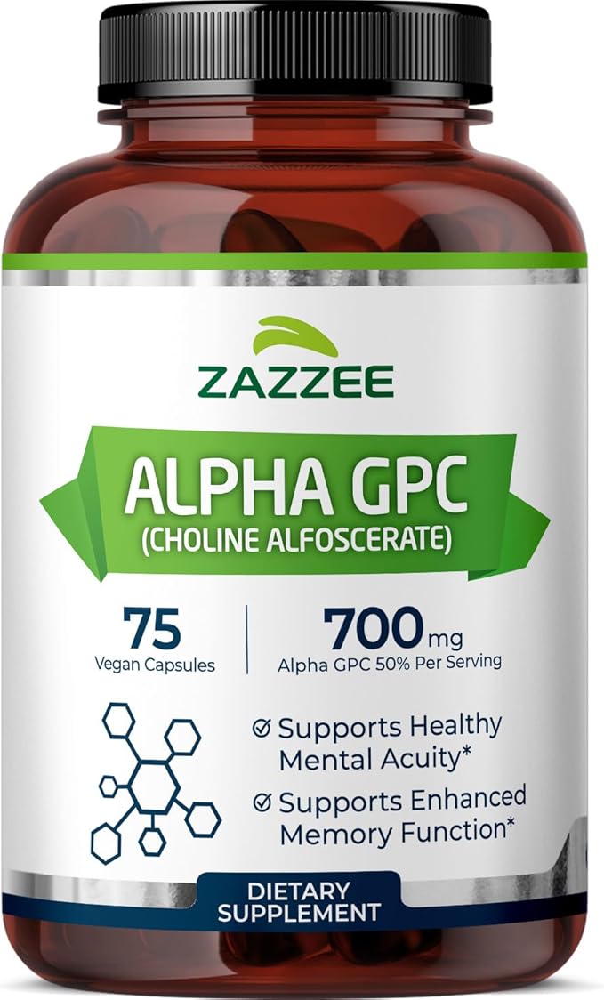 Zazzee Extra Strength Alpha GPC Choline 700 mg per Serving 75 Vegan Capsules 100% Pure Pharmaceutical Grade 100% Vegetarian Standardized for Potency and Purity All-Natural and Non-GMO