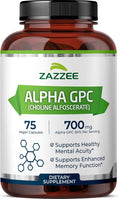 Zazzee Extra Strength Alpha GPC Choline 700 mg per Serving 75 Vegan Capsules 100% Pure Pharmaceutical Grade 100% Vegetarian Standardized for Potency and Purity All-Natural and Non-GMO