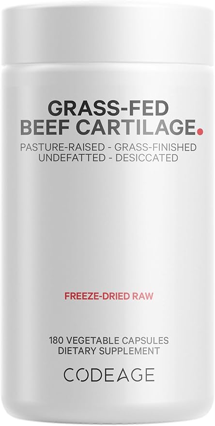 Codeage Grass Fed Beef Cartilage Supplement - Freeze Dried Non-Defatted Desiccated Beef Tracheal Bovine Cartilage &amp Liver Pills – Pasture Raised Argentina Beef Vitamins - Non-GMO -180 Capsules