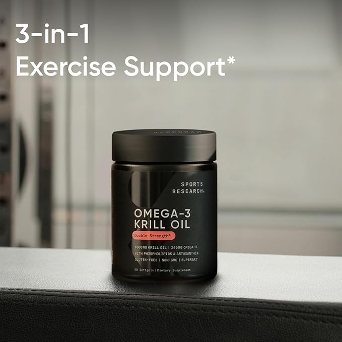 Sports Research Krill Oil Supplement with EPA &amp DHA Omega 3 Phospholipids &amp Astaxanthin from Antarctic Krill - Highest Concentration of Krill Oil for Men &amp Women - 1000mg 60 Softgel Caps