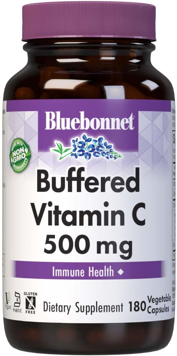 BlueBonnet Nutrition Buffered Vitamin C-500 mg Vegetable Capsules Buffered Calcium Ascorbate For Immune Health Soy Free Gluten Free Non-GMO Kosher Dairy Free Vegan 180 Vegetable Capsules ('74