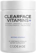 Codeage Clearface Pantothenic Acid Niacin Supplement Vitamins A C D3 E Probiotics Zinc Riboflavin Thiamin L-Lysine HCL &amp Omega-3 Niacinamide Skin Botanical Blend - Non-GMO - 90 Capsule