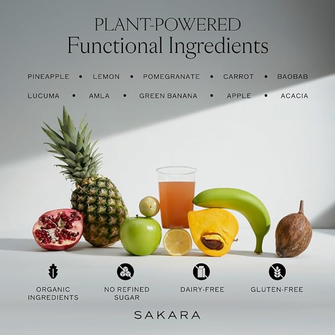 SAKARA Fiber Super Powder - Pineapple Flavor Prebiotic Fiber Powder High Fiber &amp Digestive Enzymes Organic Fiber Supplement Powder Daily Fiber Drink Acacia Fiber Powder