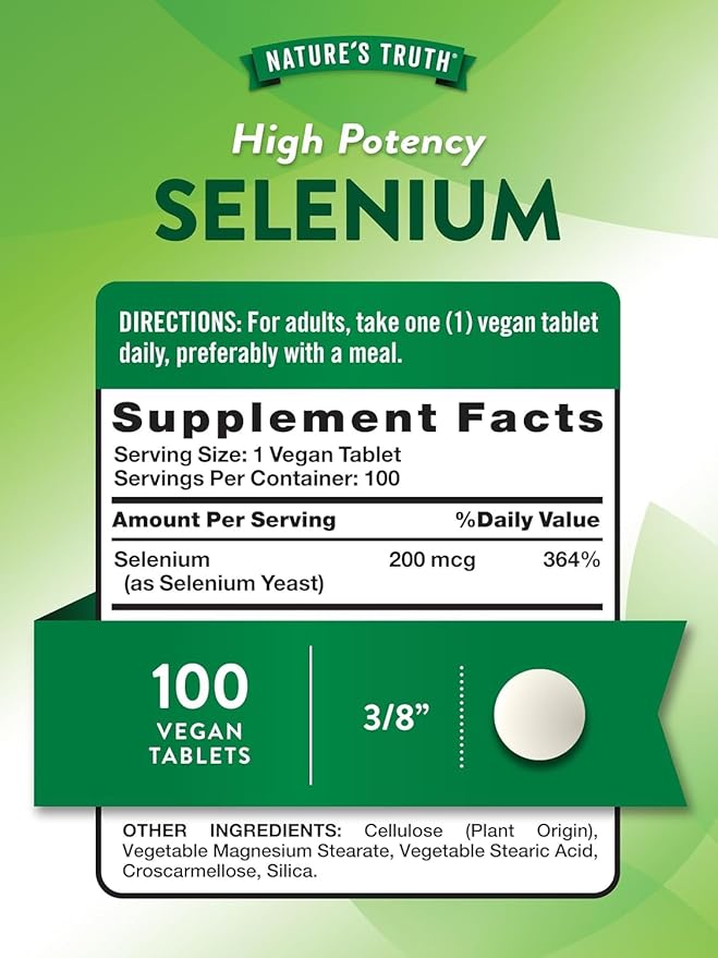 Nature's Truth High Potency Selenium 200 mcg Tablets - 100 ct Pack of 3