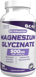 EAS Magnesium Glycinate 500mg | Nervous System &amp Muscle Function | Relaxation Support | Easy to Digest | Gluten Free Non GMO Vegetarian | 120 Veggie Capsules