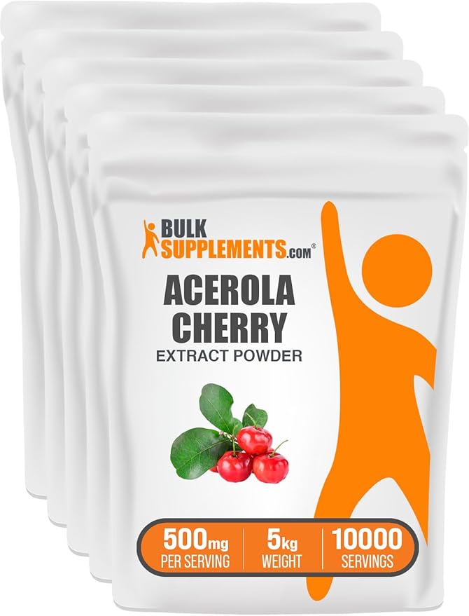 BulkSupplements.com Acerola Cherry Extract Powder - Natural Vitamin C Supplement Acerola Cherry Powder - Vegan &amp Gluten Free 500mg per Serving 1kg (2.2 lbs) (Pack of 5)