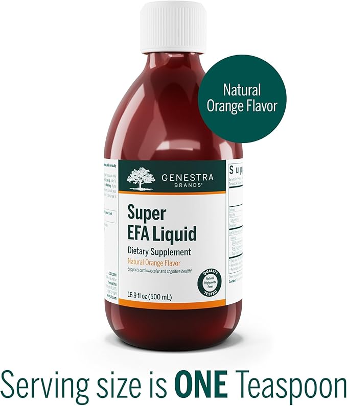 Genestra Brands Super EFA Liquid | Supports Cardiovascular Health and the Development of Brain Eyes and Nerves in Children* | 16.9 Fl Oz | Natural Orange Flavor