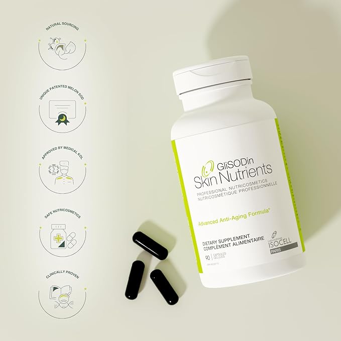 GliSODin Anti-Aging – Skin Supplements Based on GliSODin® and moisturizing Ingredients - Clinically Proven to Help Achieve More Radiant Skin and to Improve The Appearance of Wrinkles - 90 Capsules
