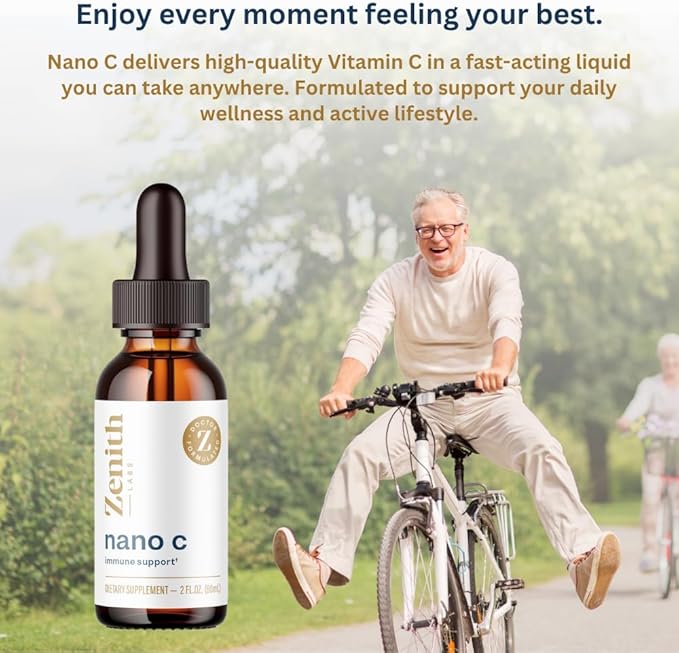 Zenith Labs Liquid Vitamin C Drops for Adults - Nano C Natural Immune Support Supplement Vitamin C Liquid Supplement for Stronger Immunity - Nanotechnology Micro C Particles for Fast Absorption
