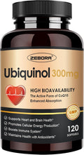 ZEBORA Ubiquinol CoQ10 300mg Softgels 4-in-1 Powerful Antioxidant for Heart and Vascular Health Essential for Energy Production Max Absorption Active Form of CoQ10 120 Softgels