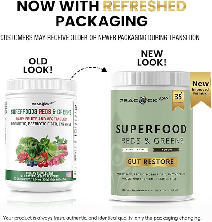 Superfood Reds &amp Greens Powder (11.64oz) and Creatine Monohydrate Powder (500g) Bundle - Plant-Based Unflavored - Non-GMO Gluten-Free Lactose &amp Soy Free