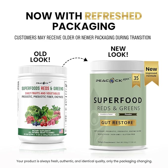 Peacock Max Collagen Keto Creamer &amp Superfood Reds and Greens Powder Bundle – Hydrolyzed Collagen with MCT &amp Organic Superfoods with Probiotics &amp Enzymes
