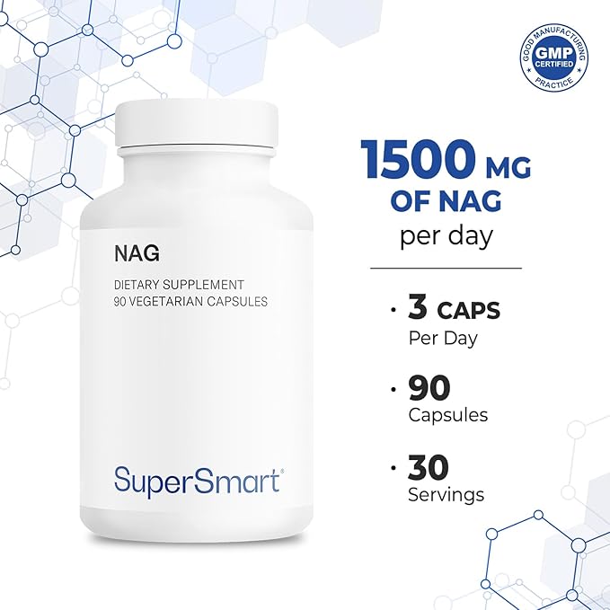 Supersmart - NAG Supplement 1500mg per Day (N-Acetyl Glucosamine) - High Absorption Glucosamine Sulfate | Non-GMO &amp Gluten Free - 90 Vegetarian Capsules