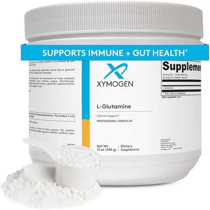 XYMOGEN L-Glutamine Powder Supplement - Promotes Cellular Immune System + Gut Health - Supports Muscle Mass Retention 4000mg L-Glutamine Per Serving (12 oz / 85 Servings)