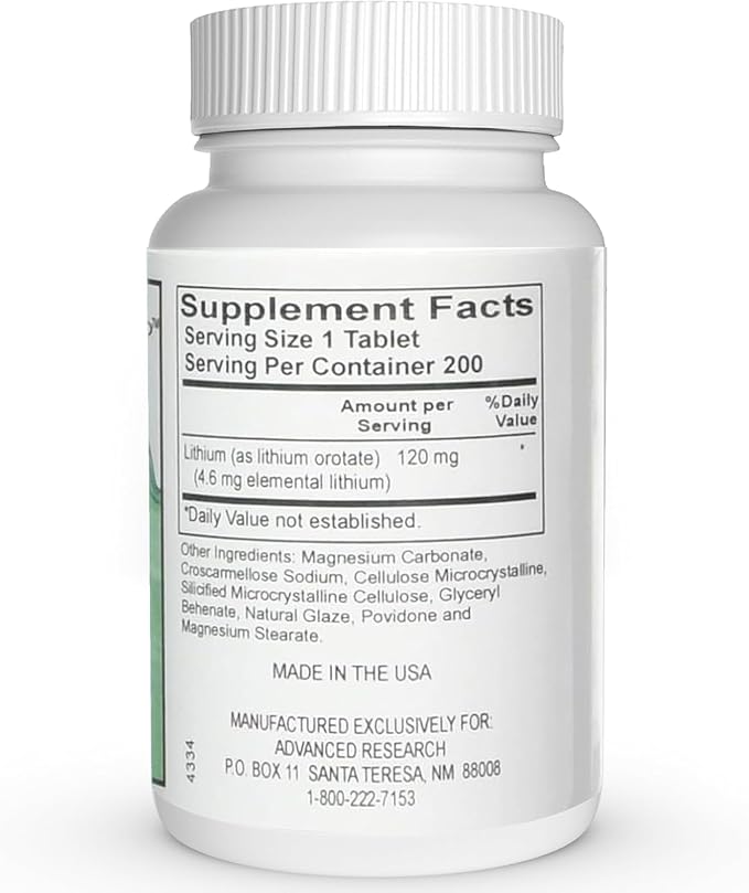 Nutrient Carriers Advance Research Lithium Orotate 120 Mg 200 Tablets