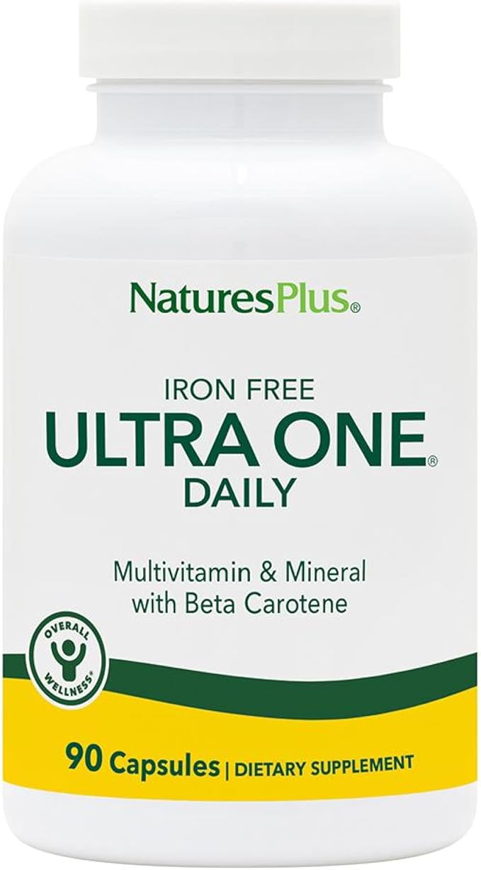 NaturesPlus Ultra One Daily Iron Free - 90 Fast-Acting Capsules - Multivitamin &amp Mineral with Beta Carotene - Vegan Gluten Free - 90 Servings