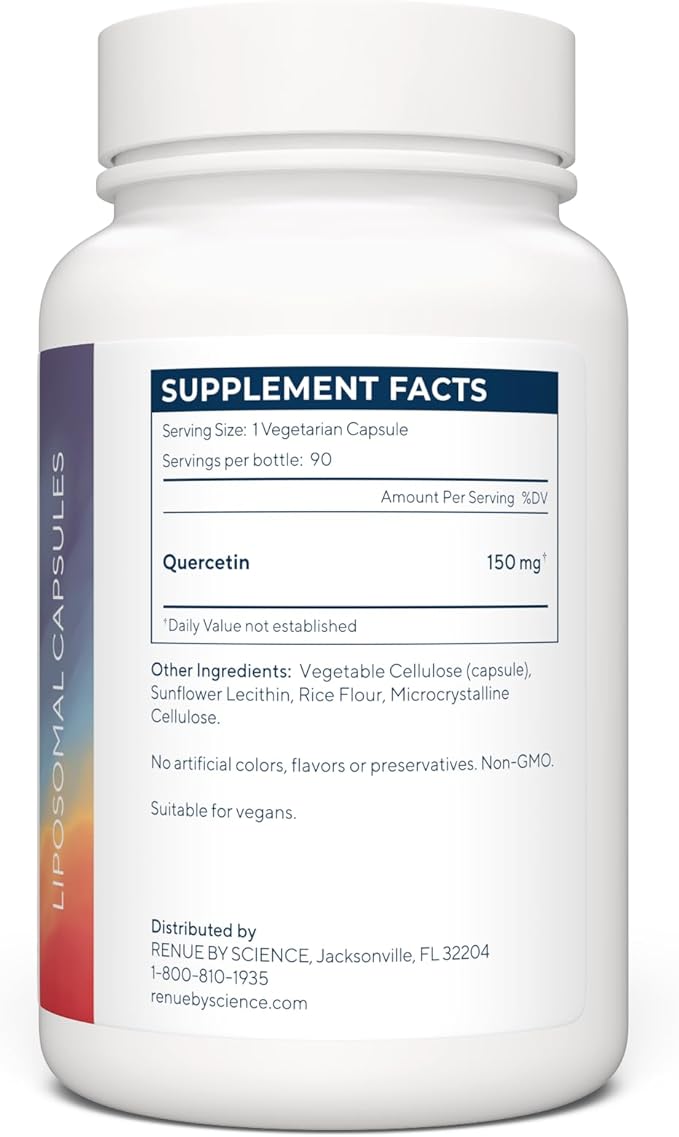 Renue By Science Quercetin | High Strength Liposomal Quercetin Supplements | 90 Quercitin Capsules - 150mg Quercetin per Serving | Non-GMO | Made in the USA &amp Third-Party Tested